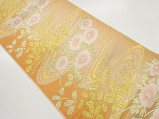 JAPANESE KIMONO / FUKURO OBI / SILK / WOVEN STREAM & FLORAL PLANTS